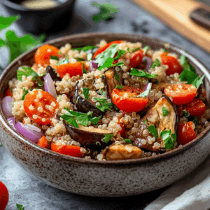 Mediterranean Roasted Eggplant Quinoa Salad Delight - Thefoodiebunch