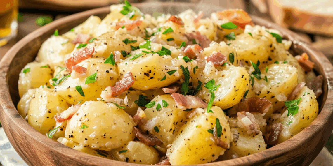 Tangy Warm German Potato Salad With Crispy Bacon - Thefoodiebunch Tangy Warm German Potato Salad With Crispy Bacon