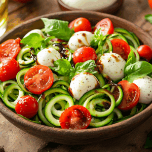 Fresh And Light Zucchini Noodle Caprese Salad - Thefoodiebunch