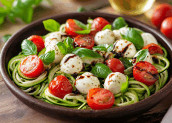 Fresh And Light Zucchini Noodle Caprese Salad