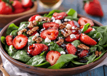 Sweet And Tangy Spinach Strawberry Salad With Balsamic