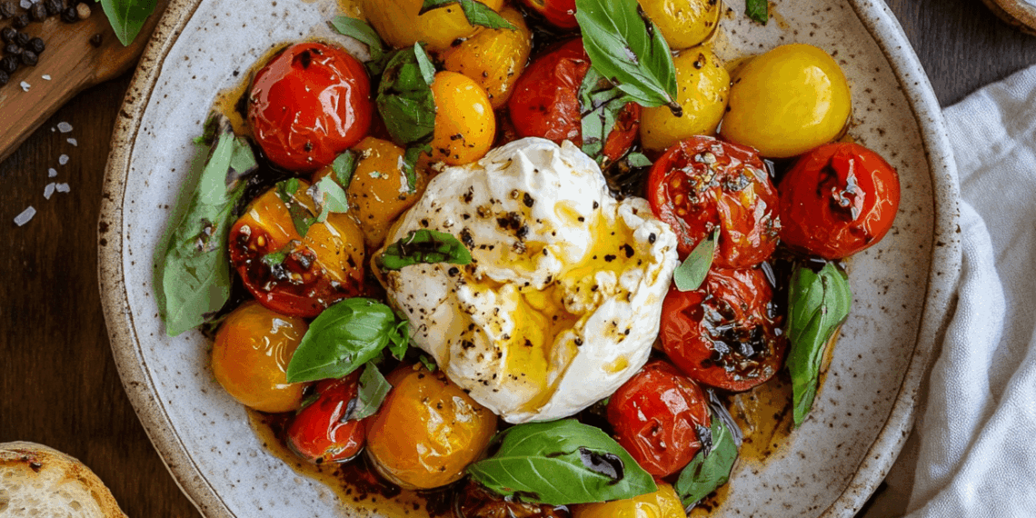 Smoky Charred Tomatoes Paired With Creamy Burrata Delight