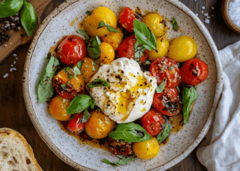 Smoky Charred Tomatoes Paired With Creamy Burrata Delight