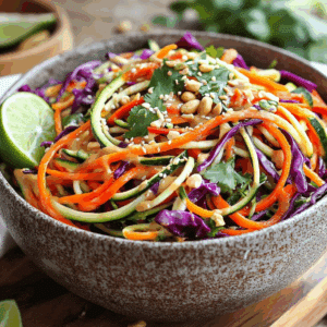 Vibrant Spiralized Veggie Salad With Zesty Peanut Dressing - Thefoodiebunch