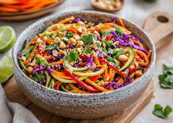 Vibrant Spiralized Veggie Salad With Zesty Peanut Dressing