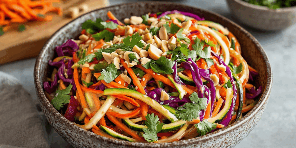 Fresh Spiralized Veggie Salad With Nutty Peanut Dressing