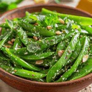 Crisp Snow Pea And Mint Salad With Zesty Lemon Dressing - Thefoodiebunch