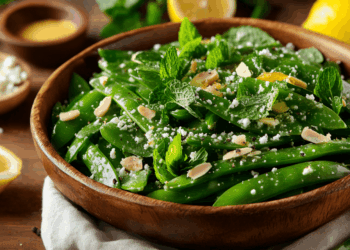 Crisp Snow Pea And Mint Salad With Zesty Lemon Dressing
