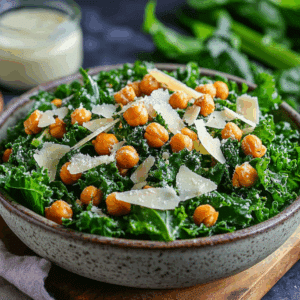 Crispy Chickpea Kale Caesar Salad With Homemade Dressing - Thefoodiebunch