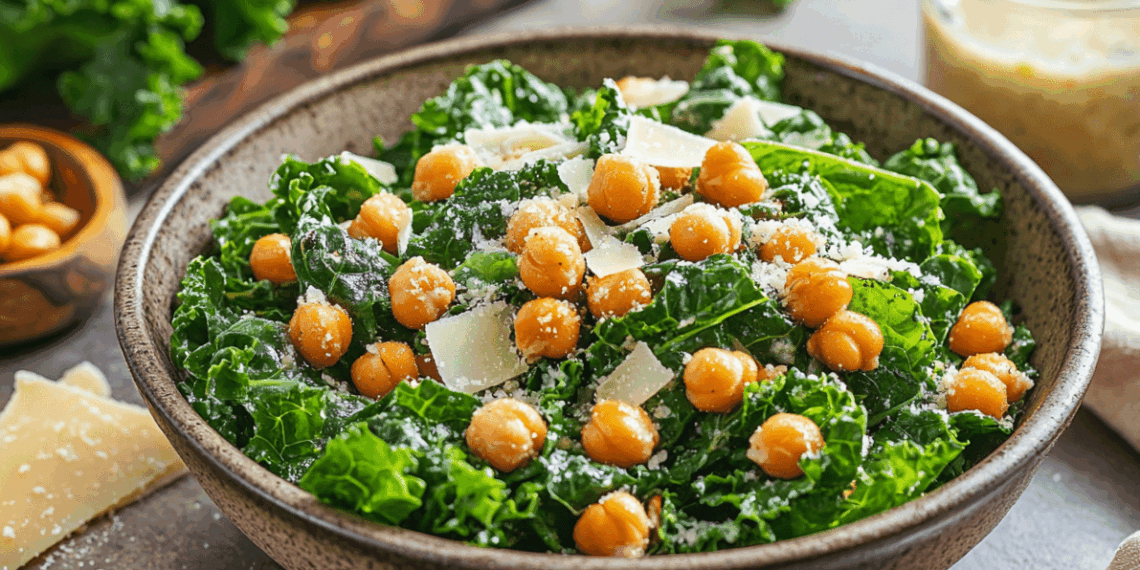 Crispy Chickpea Kale Caesar Salad With Homemade Dressing