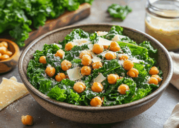 Crispy Chickpea Kale Caesar Salad With Homemade Dressing