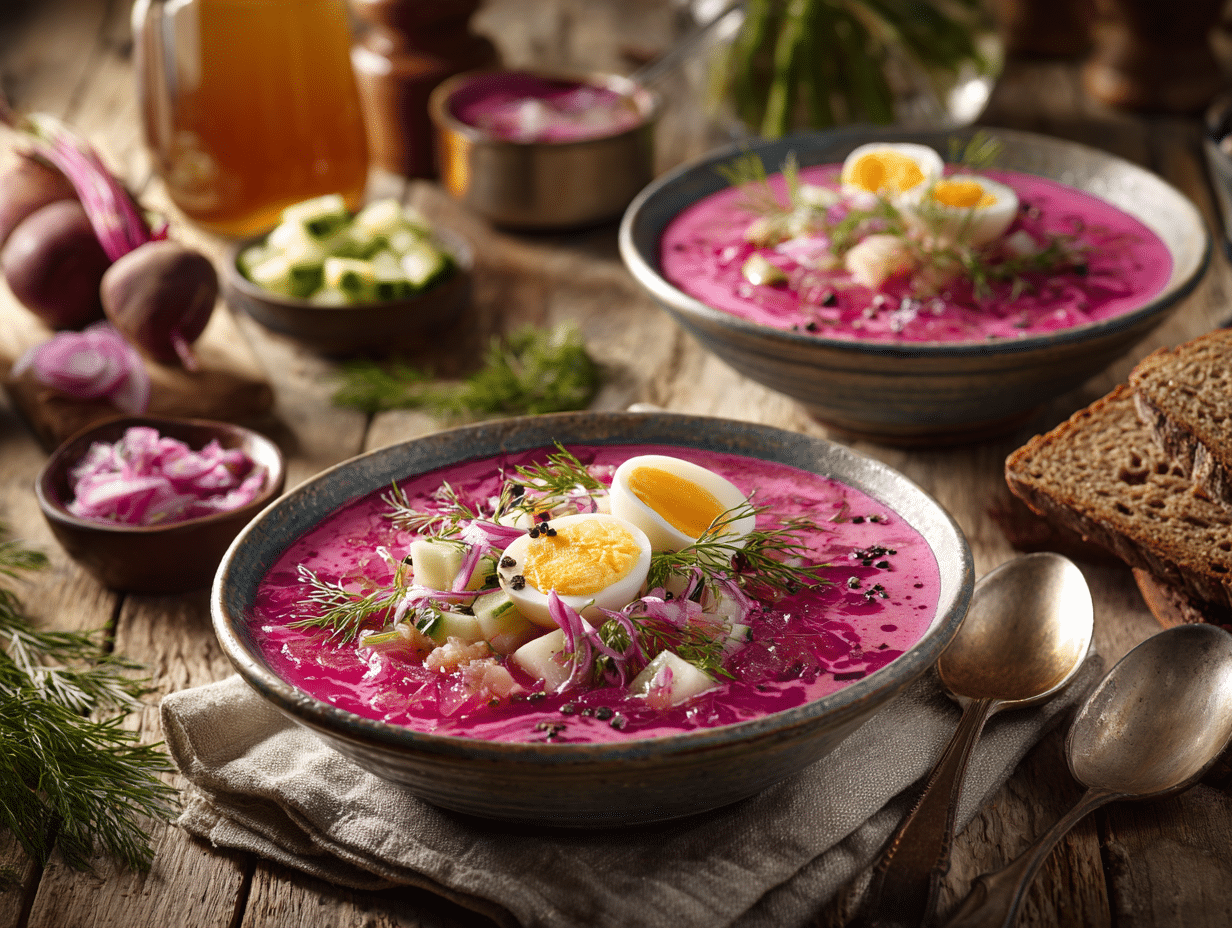 Pink Lithuanian Beetroot Soup Salad Perfect For Summer Days
