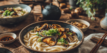 Creamy Miso Udon Noodles With Shiitake And Scallions