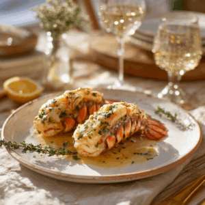Butter-Poached Lobster Tail With Garlic Herb Sauce