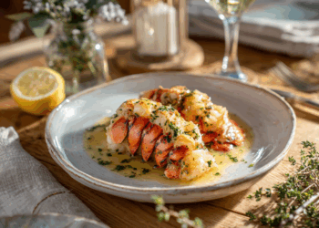 Butter-Poached Lobster Tail With Garlic Herb Sauce