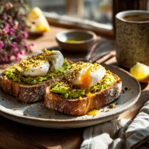 Gourmet Avocado Toast With Poached Egg And Dukkah