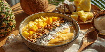 Tropical Sunrise Smoothie Bowl: A Caribbean Breakfast Delight - Thefoodiebunch Tropical Sunrise Smoothie Bowl