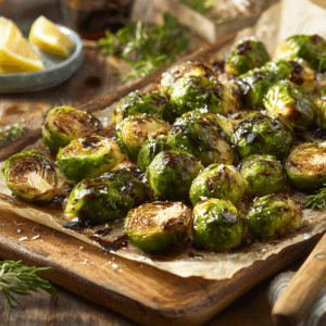 Crispy Roasted Brussels Sprouts With Balsamic Glaze
