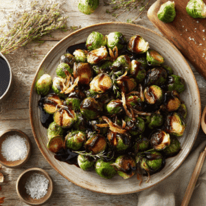 Roasted Brussels Sprouts With Balsamic Glaze And Crispy Shallots