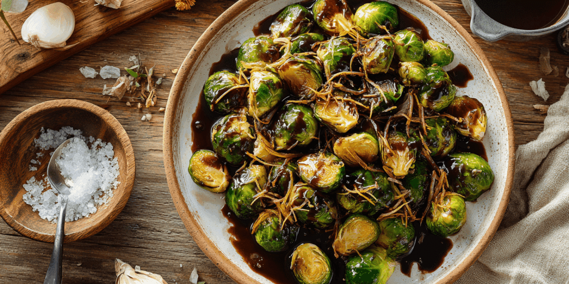 Roasted Brussels Sprouts With Balsamic Glaze And Crispy Shallots