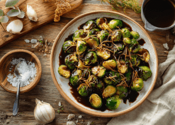 Roasted Brussels Sprouts With Balsamic Glaze And Crispy Shallots