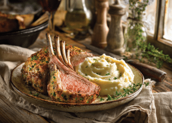 Herb-Crusted Rack Of Lamb With Garlic Mashed Potatoes