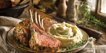 Herb-Crusted Rack Of Lamb With Garlic Mashed Potatoes