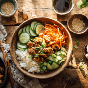 Southeast Asian Street Food Inspired Chicken Rice Bowl - Thefoodiebunch Soy-Ginger Glazed Chicken Rice Bowl