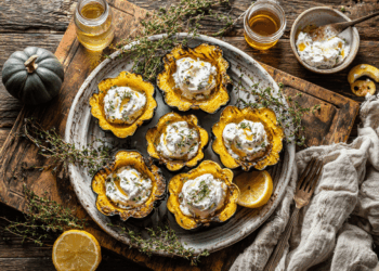 Maple Roasted Acorn Squash With Herbed Goat Cheese Delight