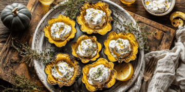 Maple Roasted Acorn Squash With Herbed Goat Cheese Delight