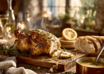 Rustic French Herb Roasted Chicken With Lemon Butter