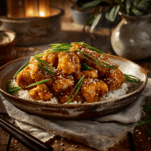 Crispy Sesame Chicken With Honey-Garlic Glaze