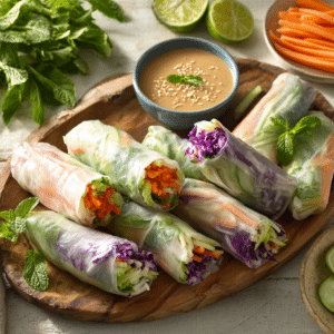 Fresh Vegetable Spring Rolls With Peanut Dipping Sauce