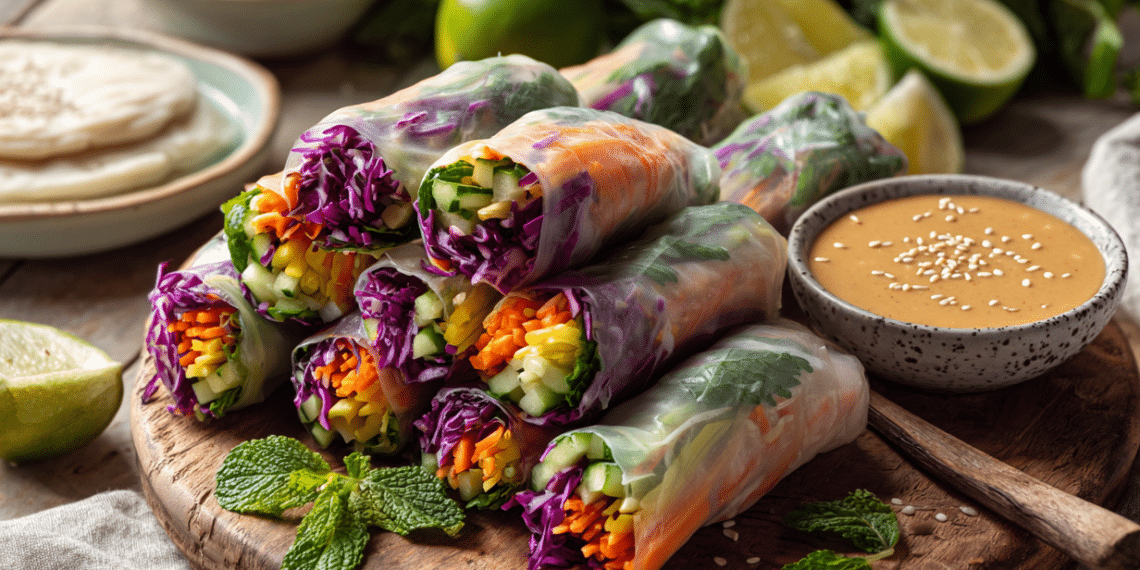 Fresh Vegetable Spring Rolls With Peanut Dipping Sauce